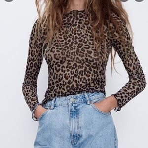 Zara Tulle Leopard Long Sleeve T-Shirt